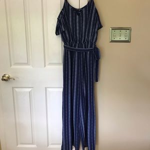 blue and white jumpsuit